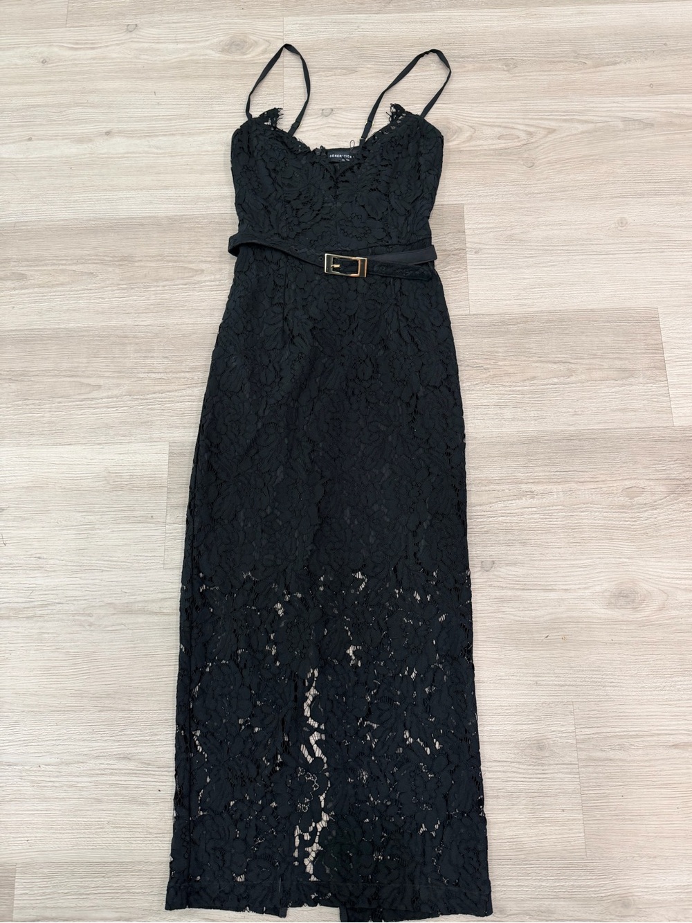 Generation Love Black Lace Midi Dress with Belt NWT